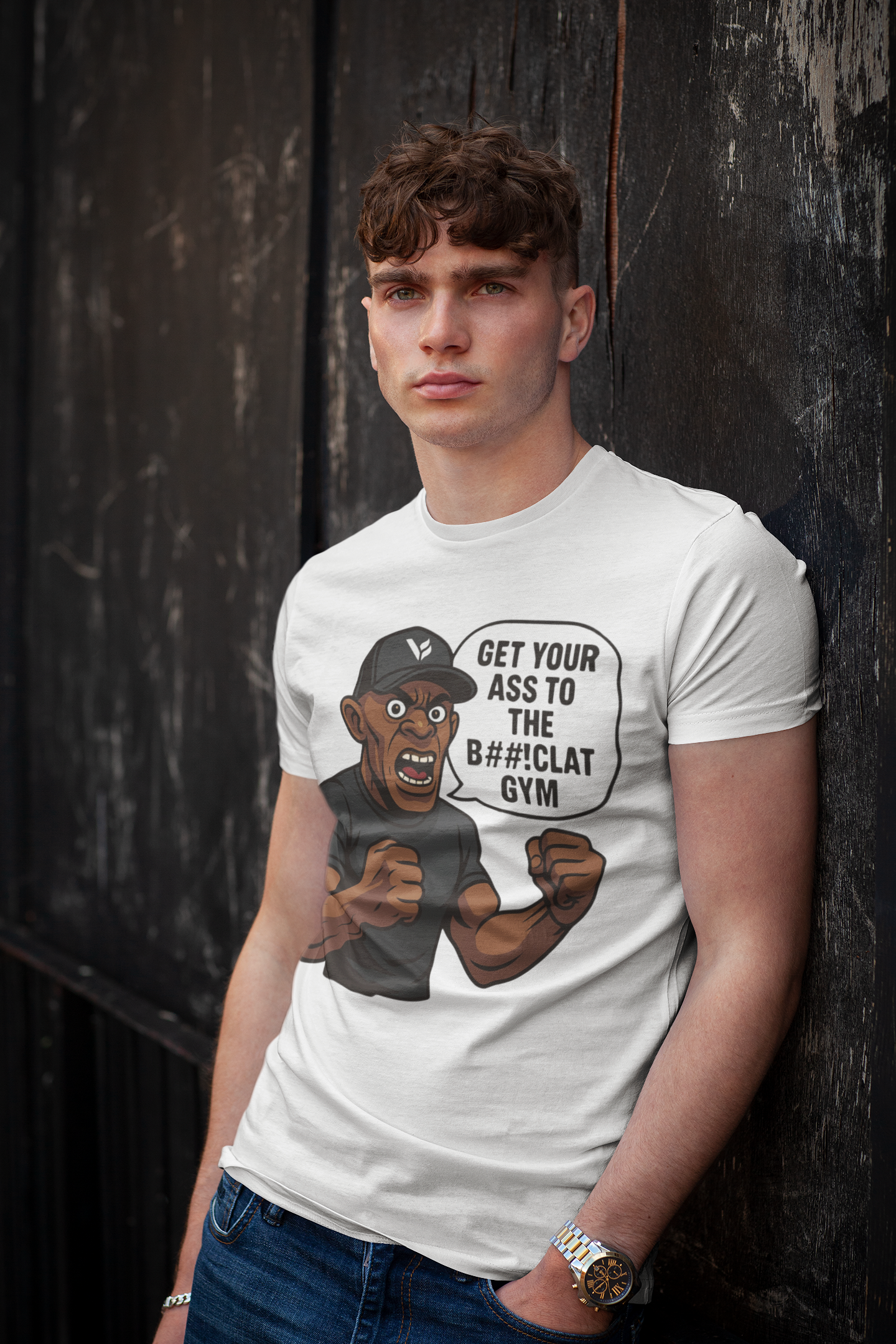 Get Your Ass To The Bom%!clat GYM - T-Shirt 2 - Wit