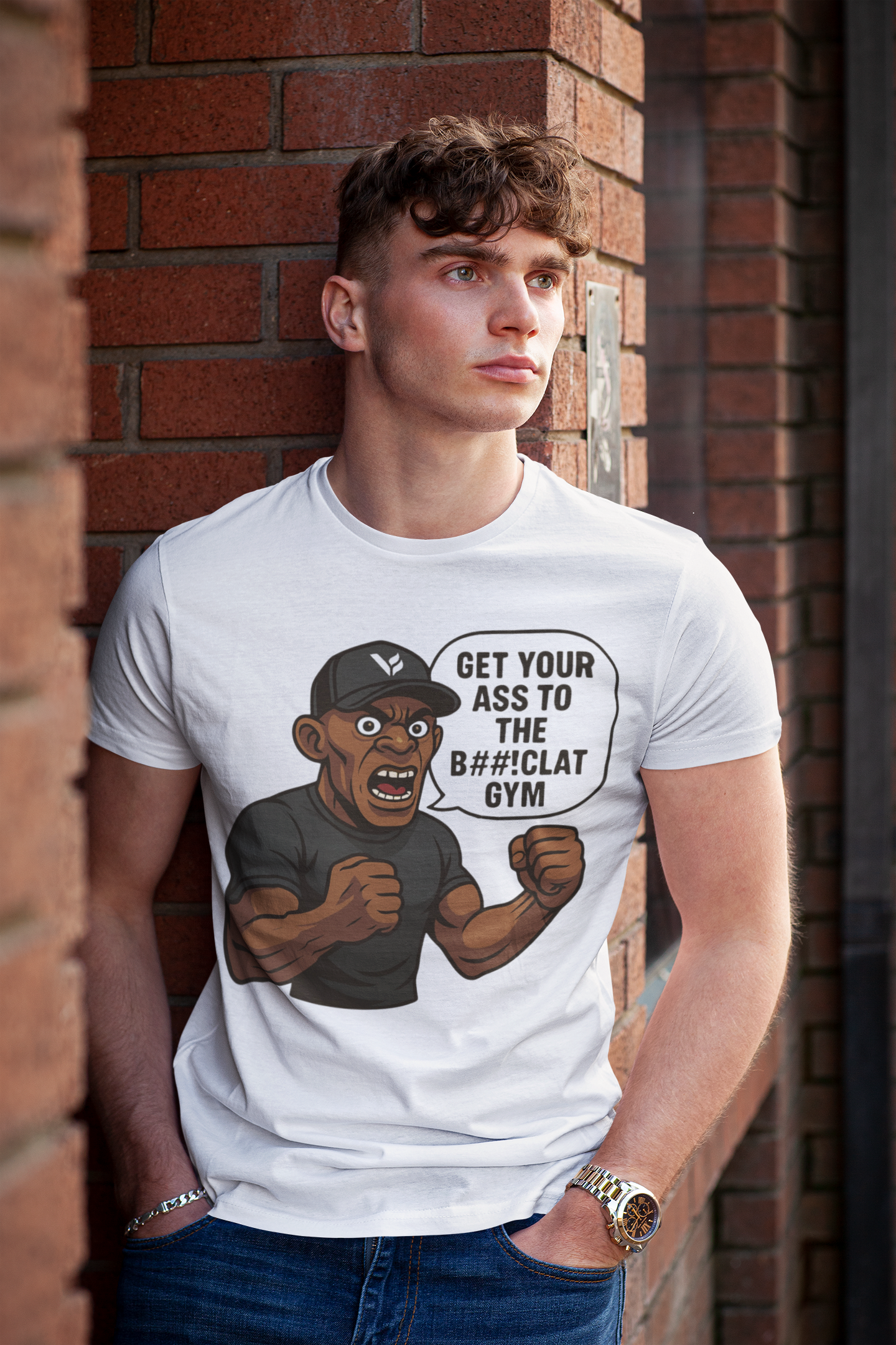Get Your Ass To The Bom%!clat GYM - T-Shirt 2 - Wit
