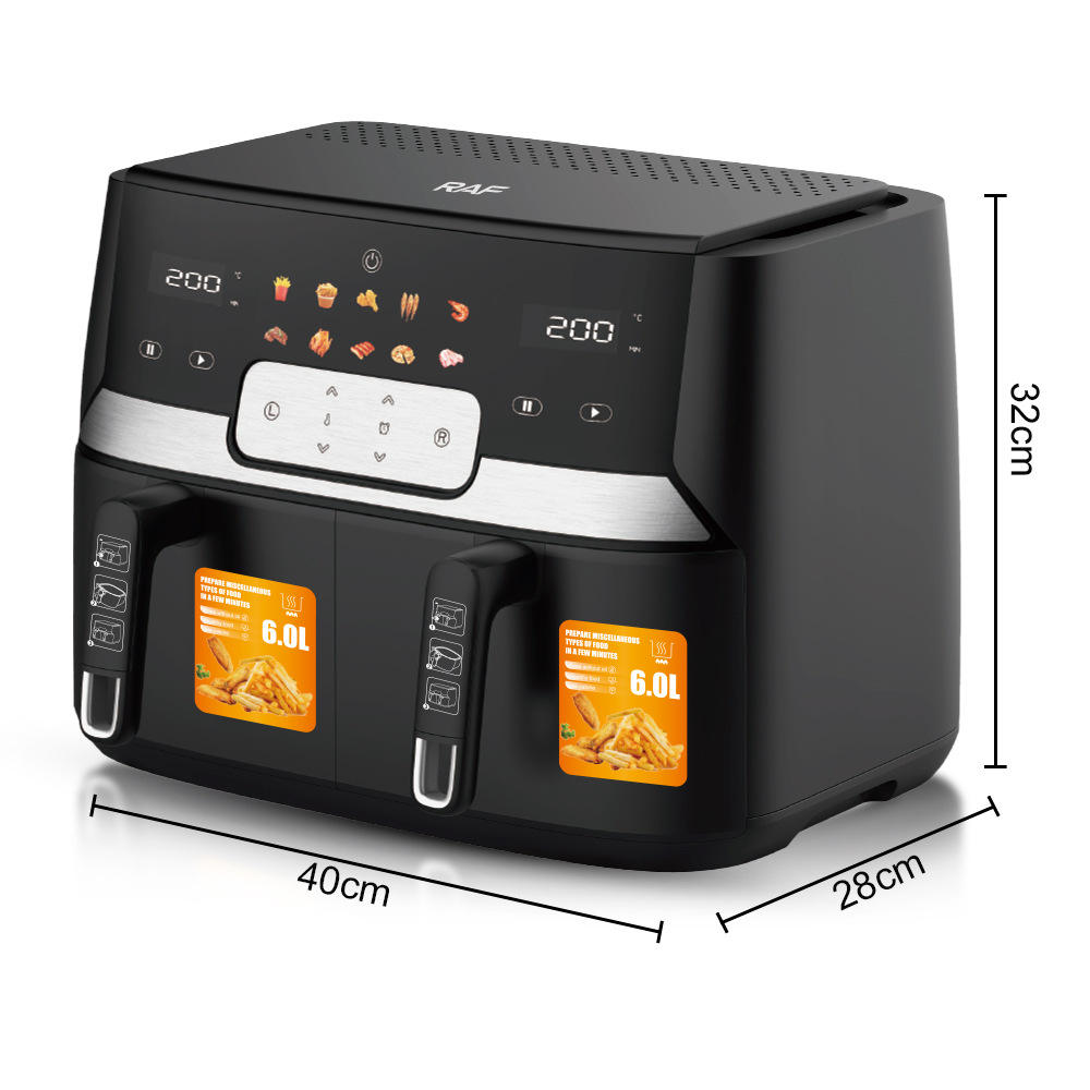 RAF Dubbele Airfryer XXL - 6L - 1700W - Zwart