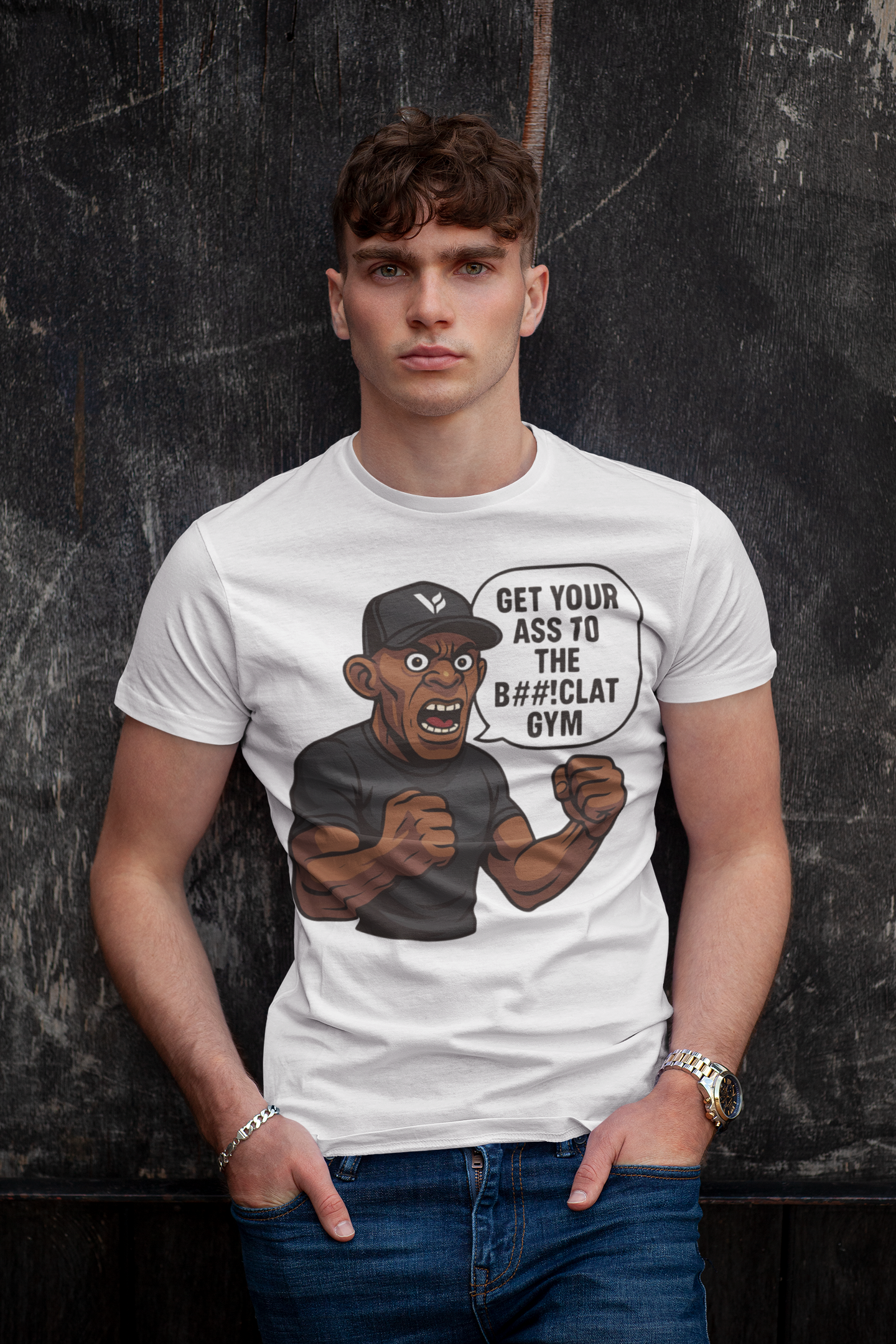 Get Your Ass To The Bom%!clat GYM - T-Shirt 2 - Wit